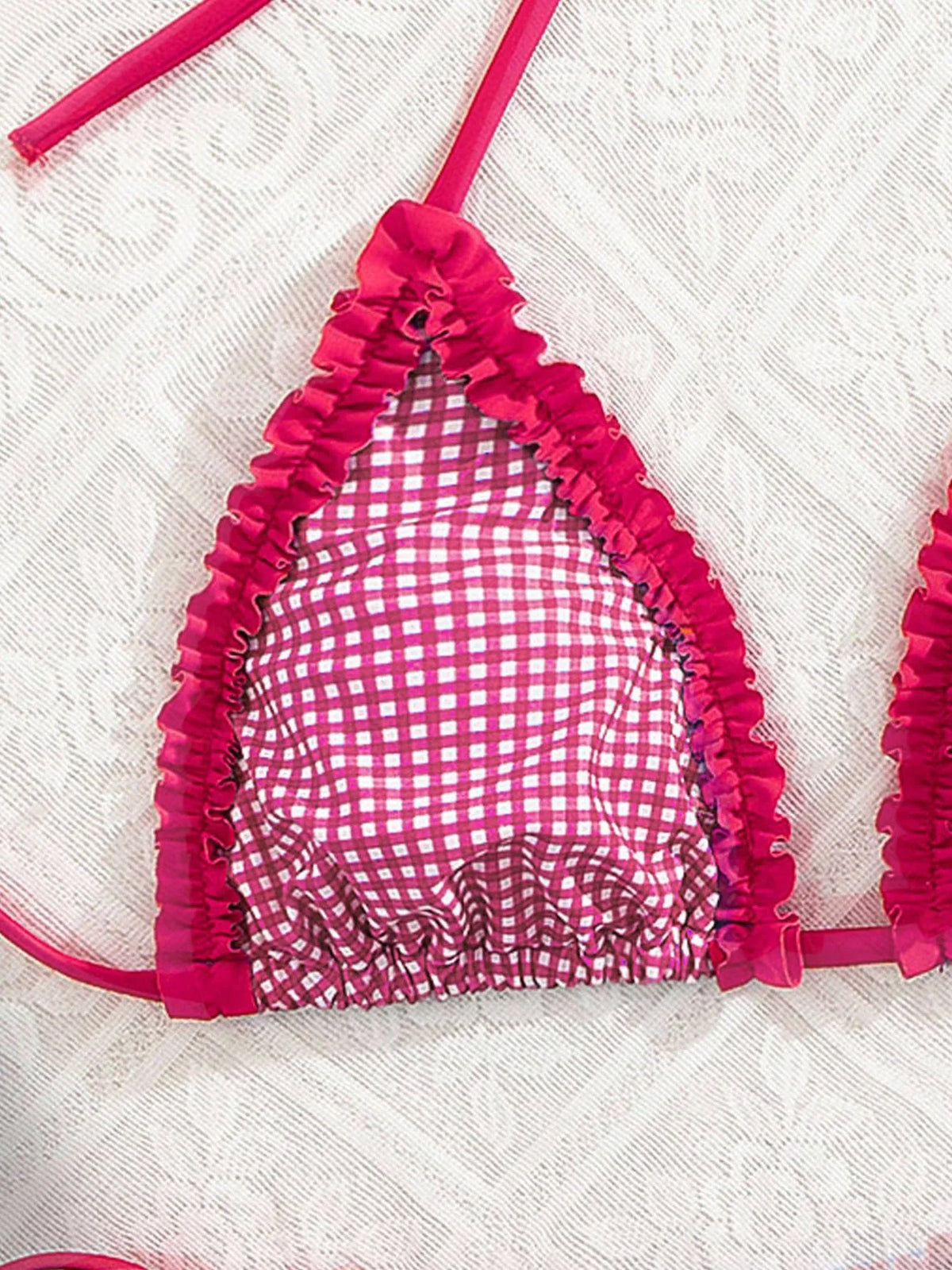 Sexy Pink Plaid Micro Bikini 2026 Women Lace Trim Push Up Bra Triangle Swimsuit Brazilian Summer Bathing Suit Holiday Swimwear