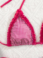 Sexy Pink Plaid Micro Bikini 2026 Women Lace Trim Push Up Bra Triangle Swimsuit Brazilian Summer Bathing Suit Holiday Swimwear
