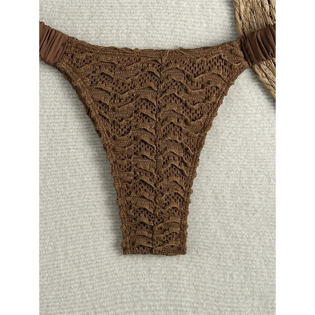2026 Wrinkled Crinkled Halter Bikini Women Swimwear Female Swimsuit Two-pieces Bikini set Padded Bather Bathing Suit Swim V8135