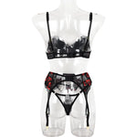 Toucheart Sexy Bra Lingerie 2-piece Set Mesh Transparent Bodysuit Heart Embroidery Lace Hollow Underwear Sexy Bras Body Femme