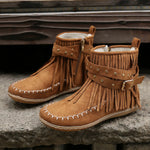 Vintage Women Boots Suede Ankle Boots Fringe Women Shoes Winter Boots Women Side Zipper Casual Shoes Ladies Snow Boot