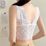 Lace Bras Top Women Sexy Deep V Neck Lingerie Wire Free Tank Tops Female Underwear V Back Bralette Tops Padded Camisole