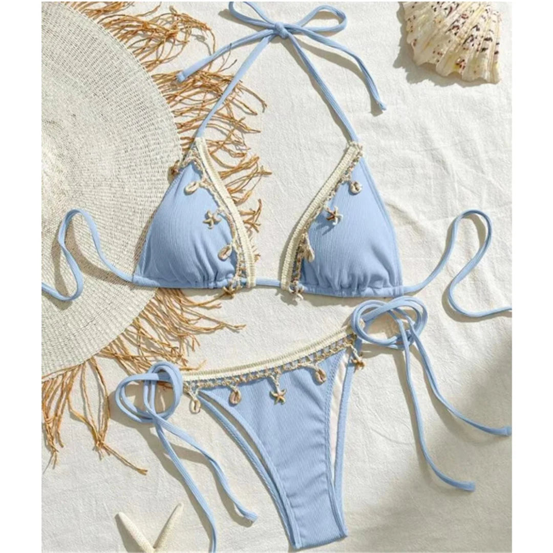 New Splicing Halter Strappy Brazilian Bikini Women Swimwear Female Swimsuit Two-Pieces Bikini Set Bather Bathing Suit Swim V6024