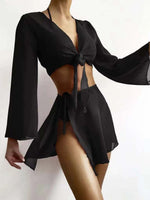 4 Pieces Thong Bikini 2026 Women With Top and Dress Black Swimwear Female Halter Swimsuit Beachwear Bathing Swimming Suit Summer