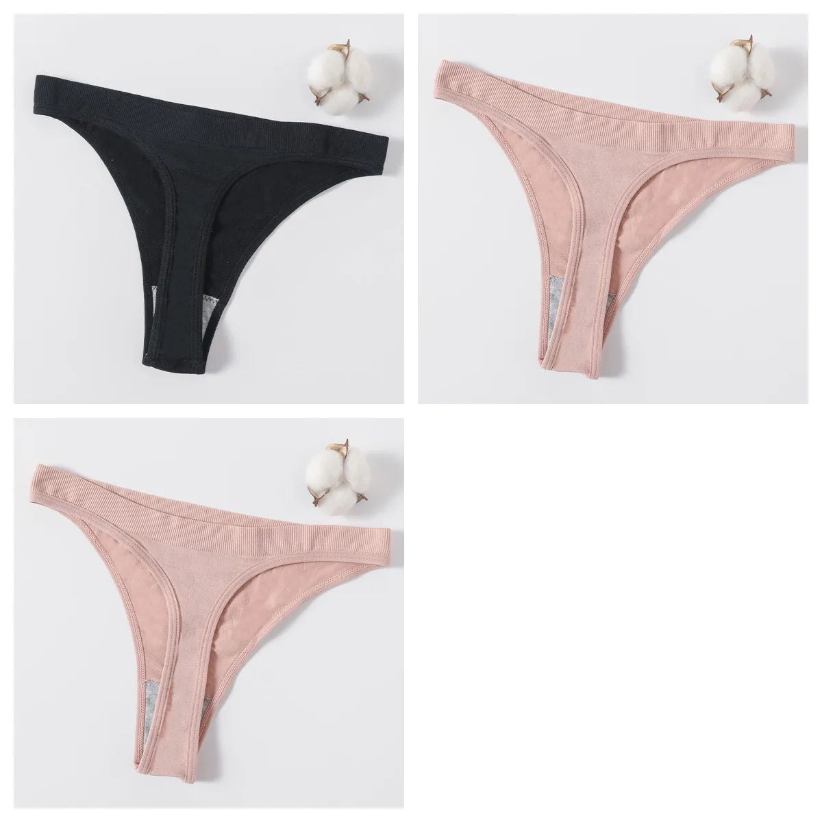 3Pcs/Set Women Brazilian Panties Low-Rise Thong Comfort T-back Underwear Sexy Lingerie High-Stretch G-string Multi Color M-XL