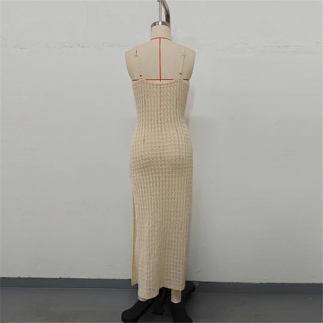 V Neck Sleeveless Hollow Out Crochet Knitted Tunic Beach Cover Up Cover-ups Beach Dress Beach Wear Beachwear Female Women V7212