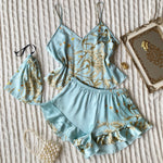 Elegant Floral Print Cami Tops Ruffle Hem Shorts Pajama SetWomen's Sleepwear Loungewear