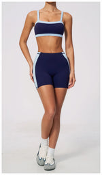 Summer Color Blocking Yoga Suit Women Shockproof Slim Sports Bra High Waist Hip Lift Shorts Gym Running Fitness Sets Tracksuit