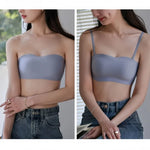 2Pcs/Set Strapless Bras For Women Push Up Bra Non-wire Bra Glossy Brassiere Seamless Underwear 1/2 Cup Padded Sexy Lingerie