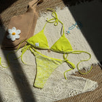 Sexy Pink Mesh Flower Bikini Set Women Halter Push Up Bra Bandage Triangle Swimsuit 2025 Summer Bathing Suit Vacation Swimwear