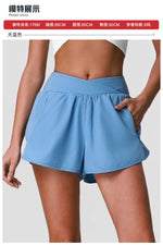 Summer Breathable Yoga Shorts V High Waist Pocket Loose Sports Pants Quick Drying Hip Lifting Running Training Fitness Shorts