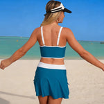 Vintage Black Patchwork Bikini Set 2026 Women Drawstring Pleate Push Up Sports Bra Swimwear Skirt High Waist Two Piece Swimsuit