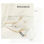 BIGTREE Shoes Sweet Metal Decoration Women Pumps Pointed High Heels silks satins heeled Sandals Women Summer Shoes Stiletto 8 cm