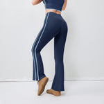 High Waist Striped Flared Yoga Trousers Tummy Control Hip Lifting Barefoot Running Elastic Waist Wrinkle-Resistant