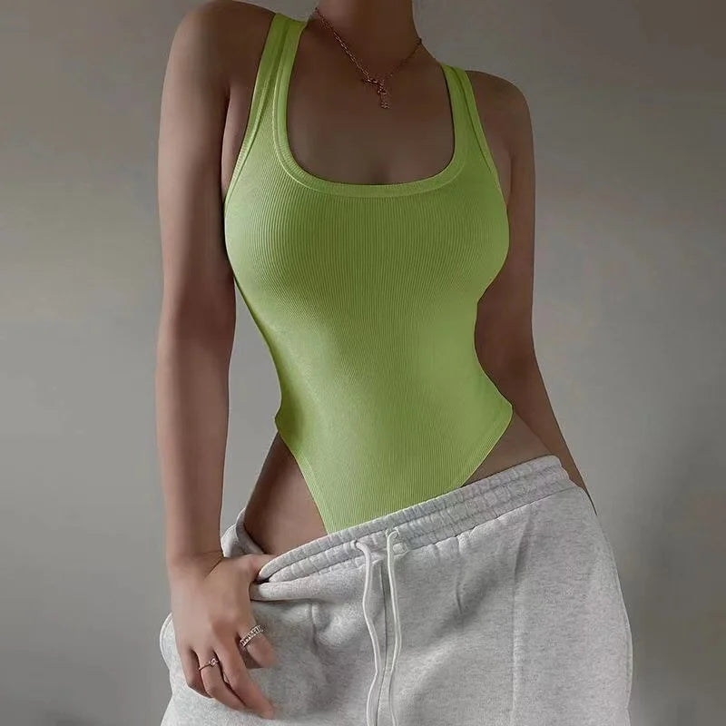 Sleeveless Knit Bodysuit Hot Summer Sexy Bodycon Off Shoulder Halter Tops Casual Street Bodice For Women ClubWear
