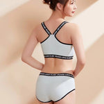 Soft Stripe Cotton Women's Underwear Set Sexy Beauty Back Tops Letter Print Shoulder strap Bralette With Panties 2-pieces Suit