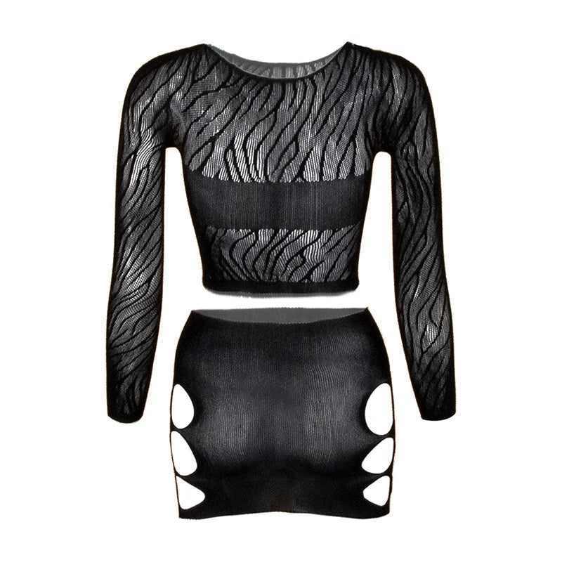 Long Sleeve See Through Tassel Beach Dress Women Sexy hollow Out Fishnet Fringe Cover Up Bodycon Rave Festival Outfit Set