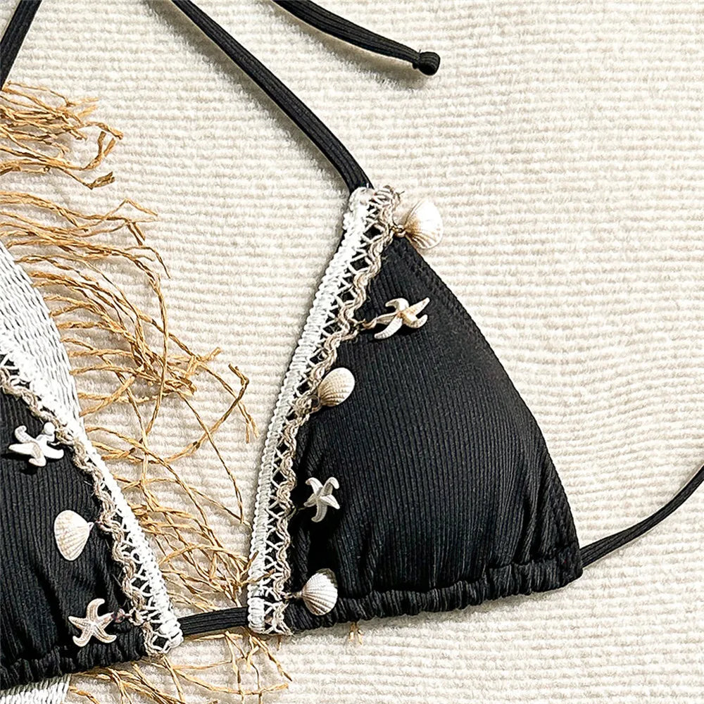 Shell Decoration Swimwear String Halter Bikinis Sets Micro Thong Sexy Swimsuit Women 2026 Bathing Suit Purple Triangle Bikini