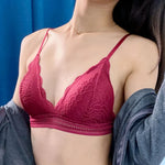 Women Bralette Sexy Lingerie French Style Lace Bra Triangle Cup Brassiere V-neck Solid Color Adjustable Underwear Padded Bra