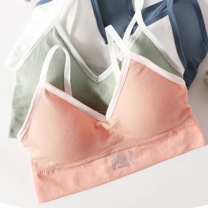 Women Crop Top Seamless Sports Push-Up Bra Tube Top Lingerie Underwear Streetwear Padded Camis with Straps Daily Wear Tops