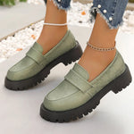 Fashion Green Stain Loafers Shoes Women 2025 Round Toe Embroidery Shoes for Woman Plus Size Platform Casual Shoes Ladies
