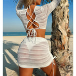 Long Sleeve Cover Up Skirt Halter Bikini Female Swimsuit Women Swimwear Four-Pieces Bikini Set Bathing Suit Bather Swim V7273