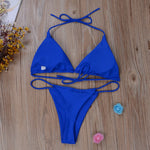 Women Thong Bikini Set Side Tie Sexy Swimsuit Bandage Style Brazilian Swimwear Woman Clothing Red/Blue/Black/White/Wine Red/Pink