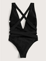 Sexy Red Cross Bandage Backless Swimwear One Piece Swimsuits Woman 2026 Knotted Straps Swimming Bathings Suit V Neck Bodysuits
