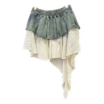 Retro Spliced Denim Pleated Skirt For Women Summer New Temperament Hot Girl Fashionable High Waist A-line Skirt Fashion AS1C