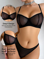 New fashion 2-piece set of sexy Lingerie set black ultra-thin lace brassere push up women's set solid color set YS2864