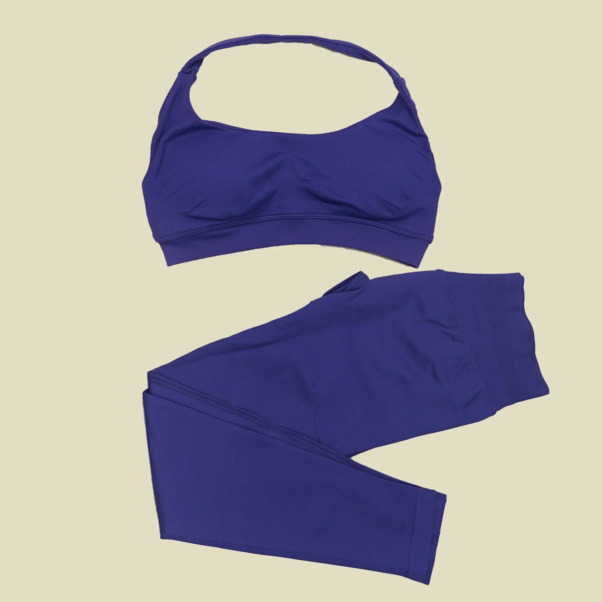 STOUREG Open Back Yoga Bras Pants Sets Seamless 2pcs Sculpt Sports Leggings Gym Halter Crop Tops Hip Lift Push Up Workout Tights