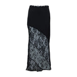 Women's Summer Satin Lace Patchwork Long Skirts Mid Waist Solid Color Fashion Elegant Asymmetric Skirts