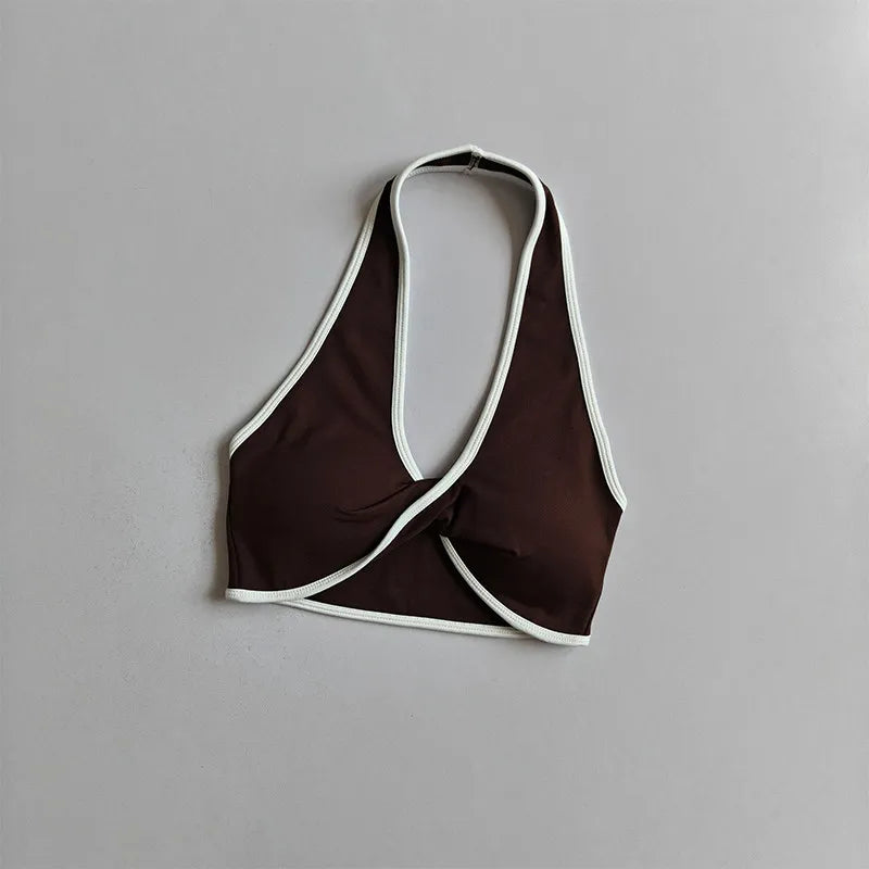 Shockproof Breathable Sports Bra Halter Neck Vest with Chest Pad for Gym Running Yoga Pilates Training Fitness Back Beauty