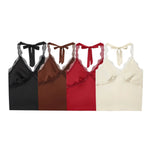 Women's Fashionable Casual Lace Halter V-Neck Double-Sided Satin Short Backless Solid Color Camisole For Woman Lace Trimmed 8BZO