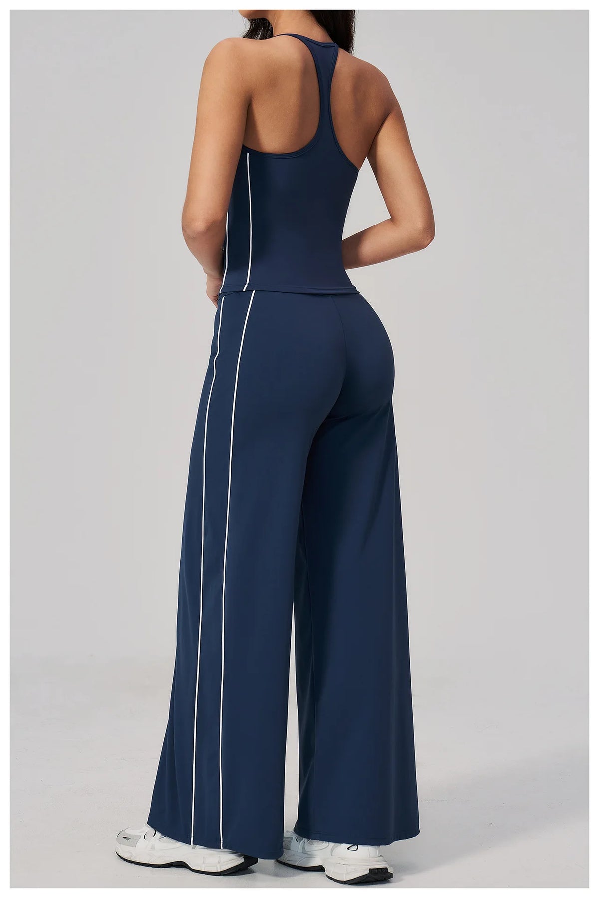 Color Contrast Yoga Sets Women Hanging Neck Slim Sports Tank Top Running Fitness Suit Outdoor Flare Leggings Workout Clothes