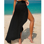 Solid High Slit Crochet Knitted Beach Skirt Tunic Beach Cover Up Cover-ups Beach Dress Beach Wear Beachwear Female Women V7584