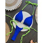 Splicing Halter Mini Thong High Cut Bikini Women Swimwear Female Swimsuit Two-Pieces Bikini Set Bather Bathing Suit Swim V6071