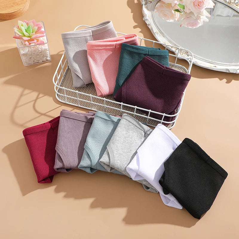 3PCS Cotton Women's Panties Sexy Comfortable Underwear Female Low Waist Stripe Briefs Solid Color Breathable Soft Lingerie M-XL