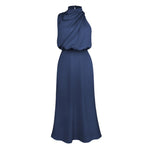 Foridol One Shoulder Turtleneck Tank Satin Women Party Dress Robe Zip Sleeveless Elegant Vintage Folds Women Clothing 2025