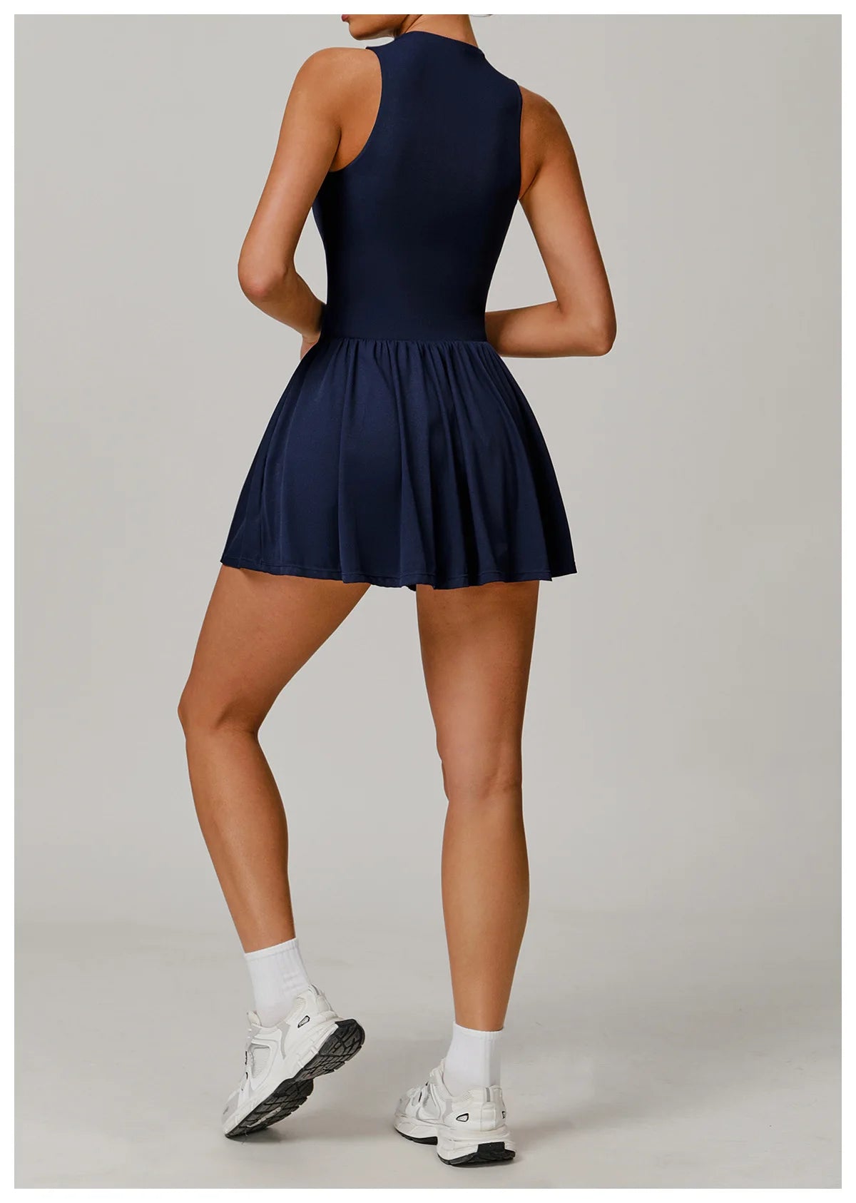Women Front Zipper Tennis Dress Fake Two-piece Pieces Stand Up Collar Slim Fit Soft Sports Sets Fitness Pocket Skorts Yoga Suits