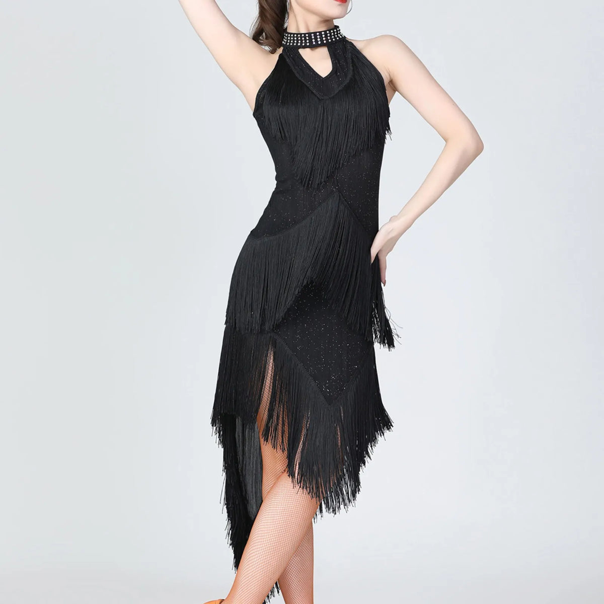 Women's Sparkling Sequin Carnival Irregular Tassel Dress Latin Dance Stage Costume Squins Fringe Tassel Sexy Bodycon Party Dress