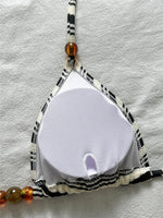Sexy Striped Print Triangle Bikini with Shorts Halter Bead String Swimsuit Woman 2026 Swimwear Brazilian Bikinis Sets Femmes