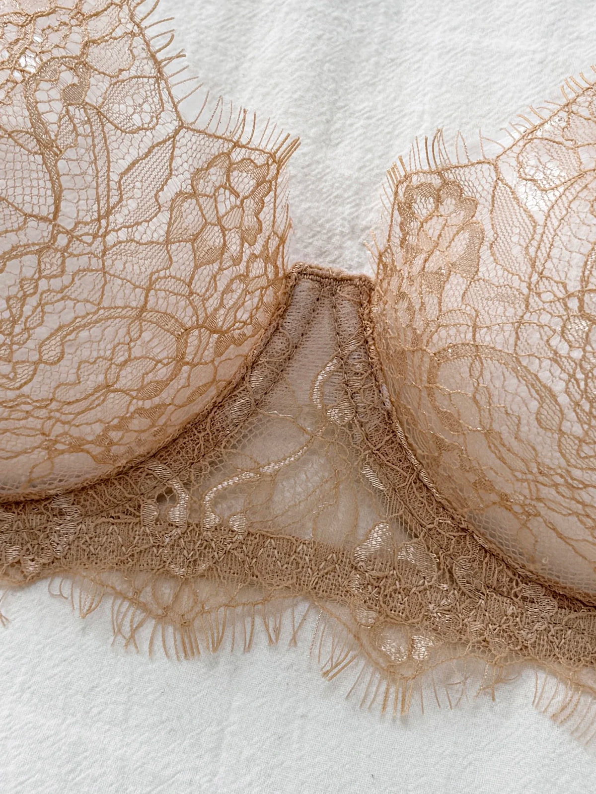 Ladies' Basic Style Thin Lace Bra And Panty Set Seamless Single Layer Eyelet Underwear Comfortable Intimate Apparel