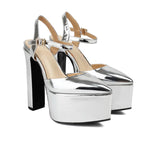 Platform Pointed Toe Sandals for Women Summer New Ankle Buckle Strap Gold Runway High Heels Large Size 43 Wedding Party Shoes
