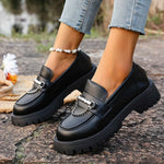 2025 Fashion Metal Chain Platform Loafers Women Thick Bottom Pu Leather Shoes Woman Slip On Black Student Shoes Plus Size 35-43