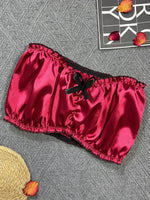 Women's Sexy Lingerie Set Black Lace Trim Strapless Tube Top + Shorts Solid Color Outfits Chest Wrap Backless Crop sleepwear