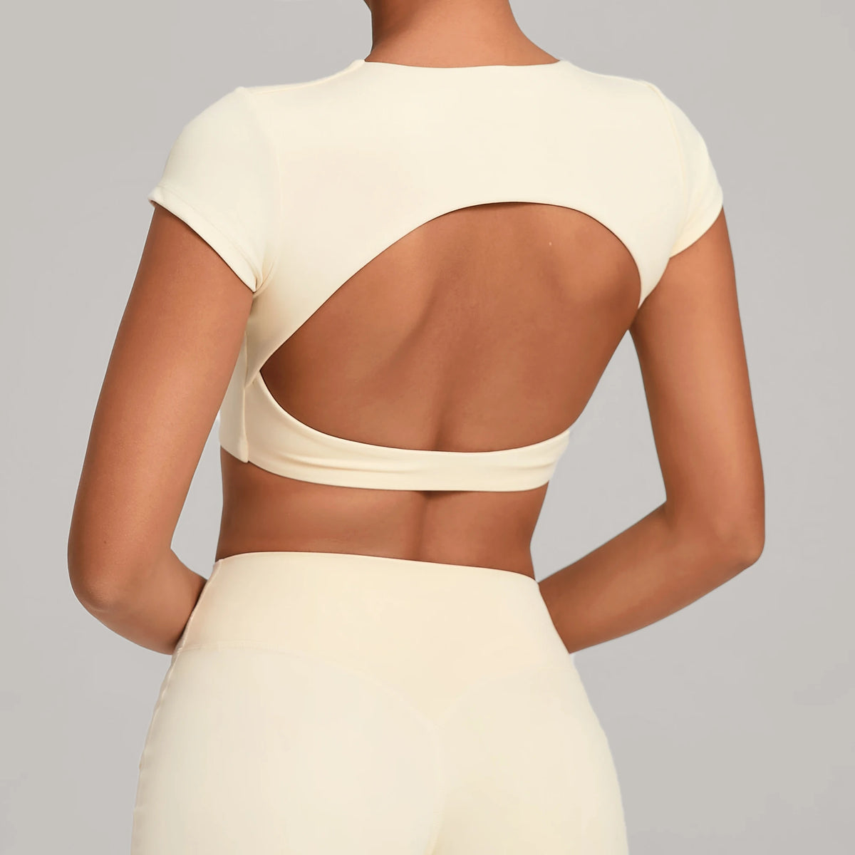 No Padded Women's Yoga T-shirt Short Sleeves Bra Backless Fitness Top Beautiful Back Gym Clothes Form-fitting Running Tee