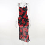 Flowers Print Spaghetti Strap Dresses Women Temperament Package Hip Bodycon Long Dress Fashion Sexy Backless Lady Slim Vestidos