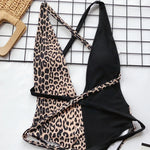 Deep V Neck Splicing Wrap Around Leopard Female Swimwear One Piece Swimsuit Women Backless Monokini Bather High Cut Bathing Suit
