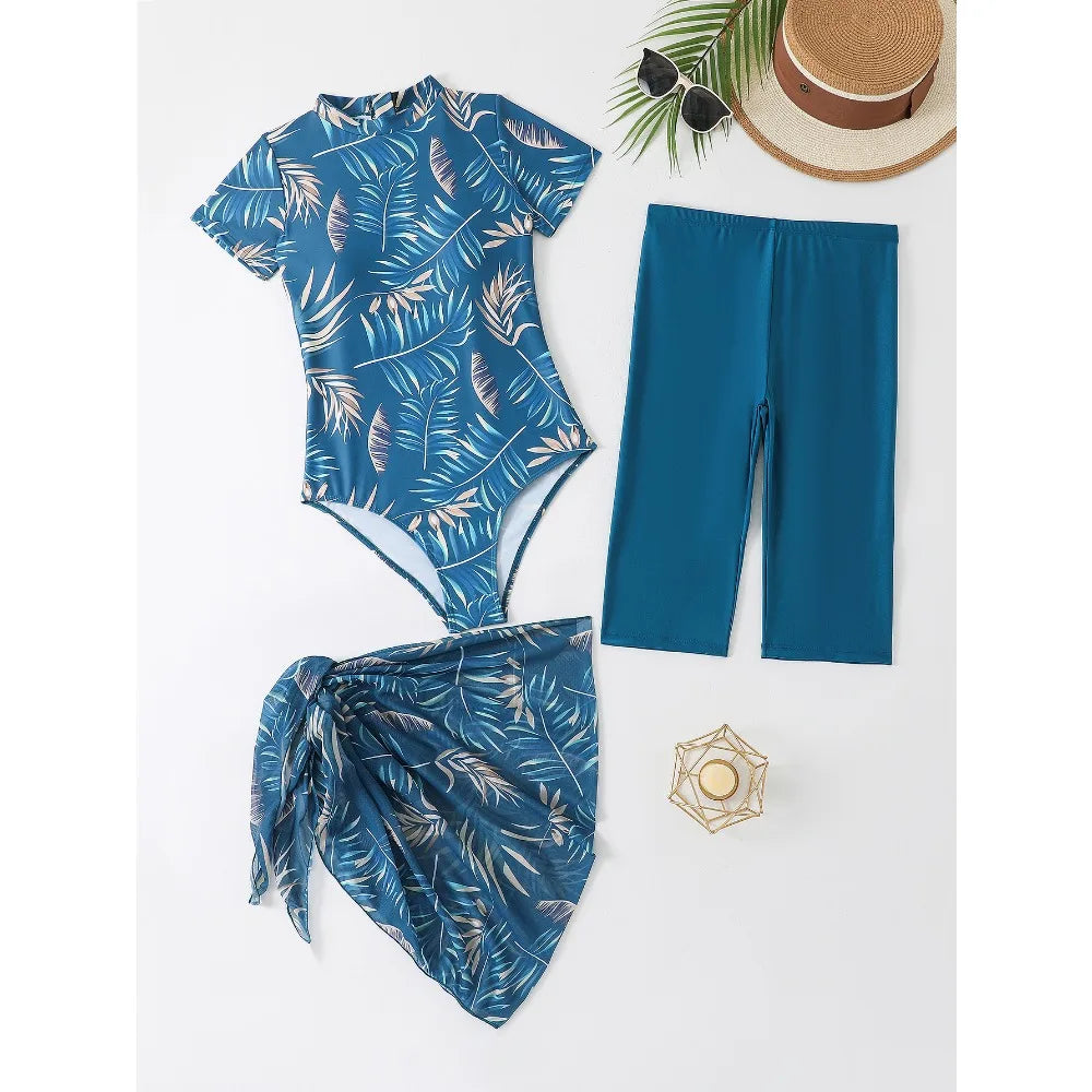 2026 Sexy Print Bathing Suit One Piece Swimsuit with High Waist Boyleg Shorts and Skirts Surf Suits Swimwear Women Beach Wear